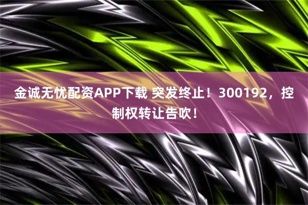 金诚无忧配资APP下载 突发终止！300192，控制权转让告吹！