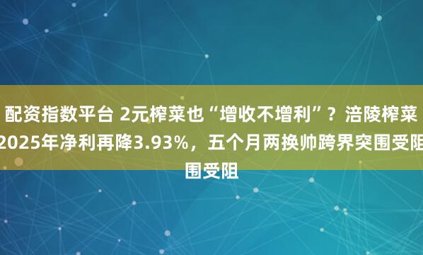 配资指数平台 2元榨菜也“增收不增利”？涪陵榨菜2025年净利再降3.93%，五个月两换帅跨界突围受阻
